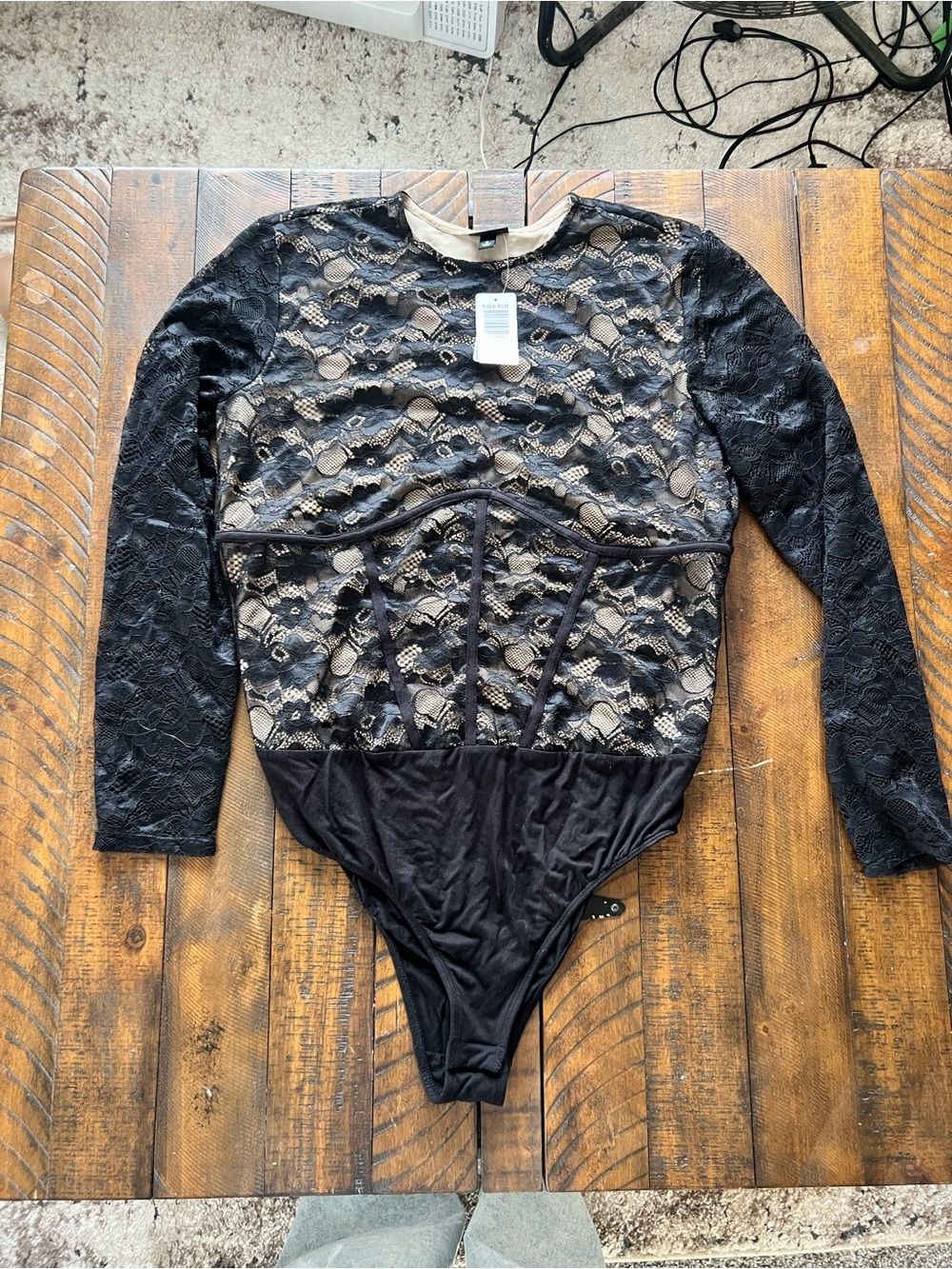 NWT Torrid Black Floral Lace Corset Bodysuit Size 0 L/12